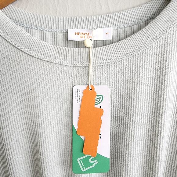 NEW Neiwai Ribbed Knit Drawstring Long Sleeve Dress Gray Violet - Picture 9 of 16